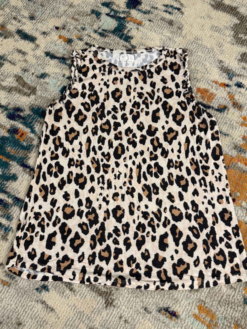 Leopard animal print neutral casual stretch braided details tank top womens Med